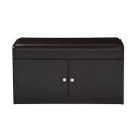 Baxton Studio SR-001-Espresso Margaret Dark Brown Wood 2-Door Shoe Cabinet with Faux Leather Seating Bench